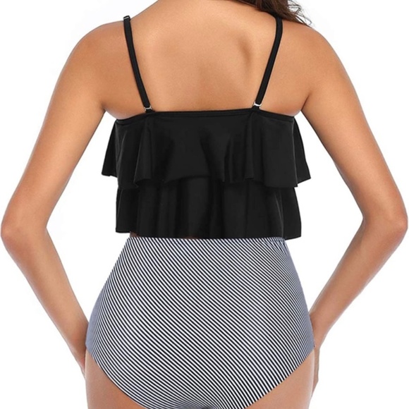 Black Ruffle Tummy Control Tankini - Picture 2 of 5